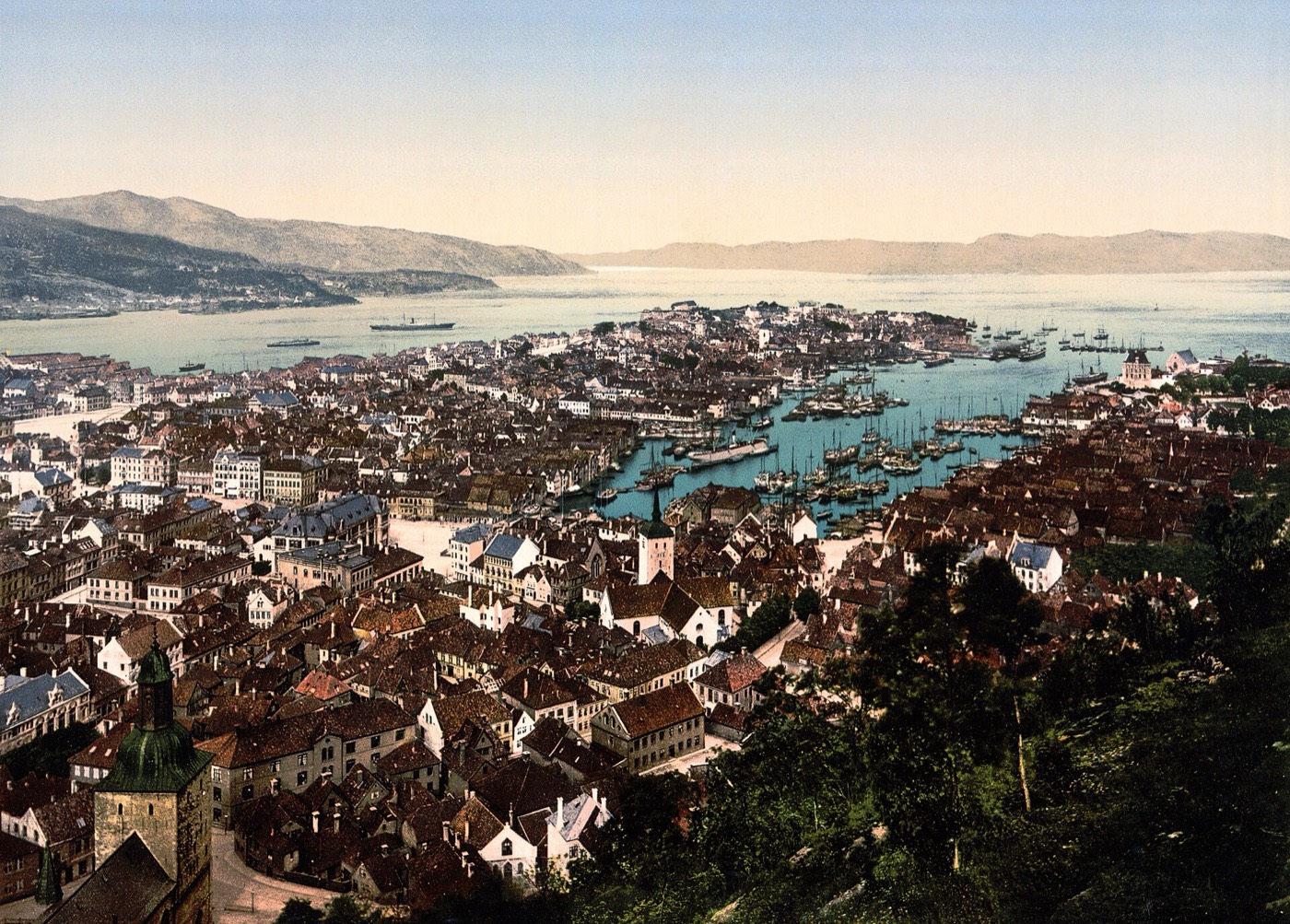 Foto real de referência turística de Bergen, Noruega